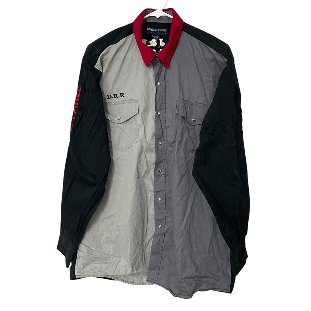 MWG Apparel Embroidered Western Safety Equipment Button Down Shirt // L